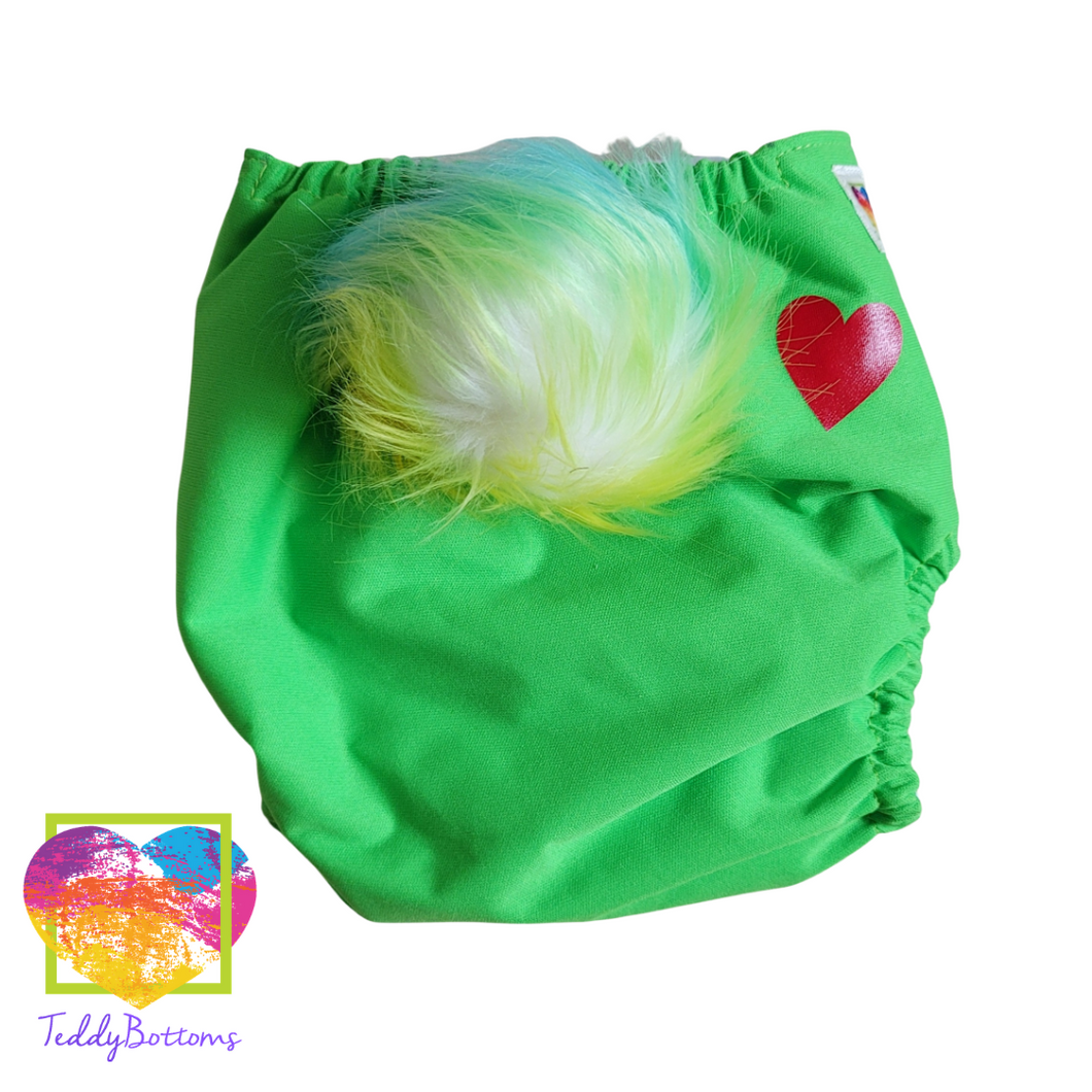 Love Bear Green OS Cover Diaper. Removable Tail
