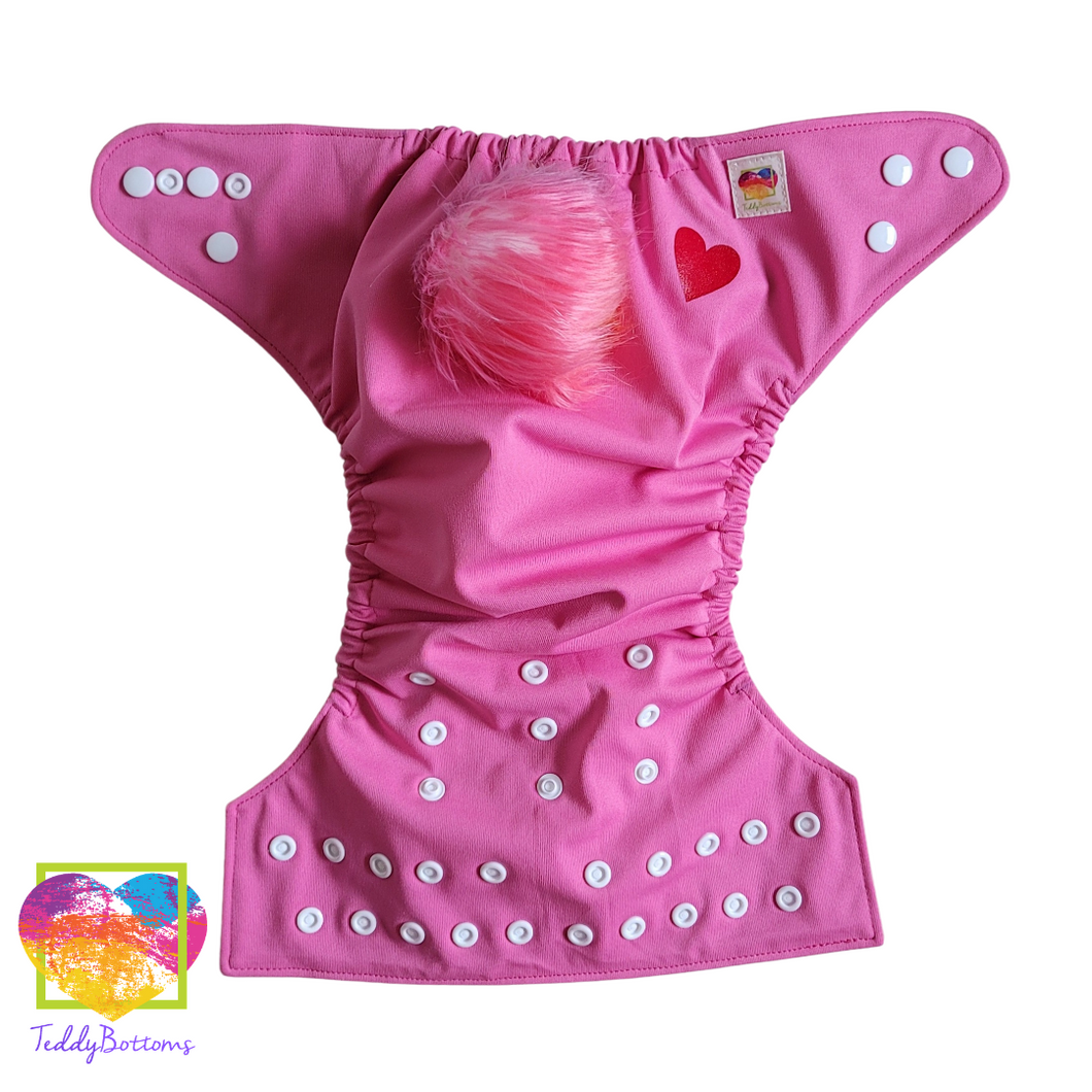 Love Bear Pink OS Cover Diaper. Removable Tail